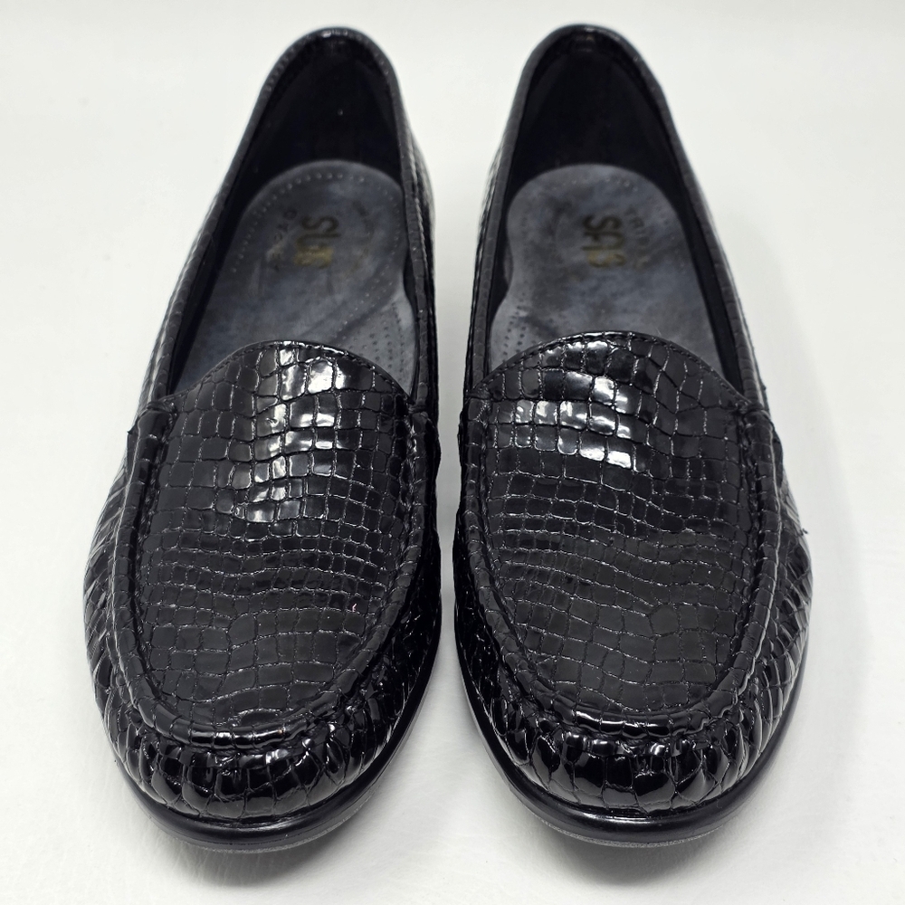 SAS Womens Size 9 Simplify Everyday Loafer Moccasin Black Patent Croc Leather - Picture 7 of 10